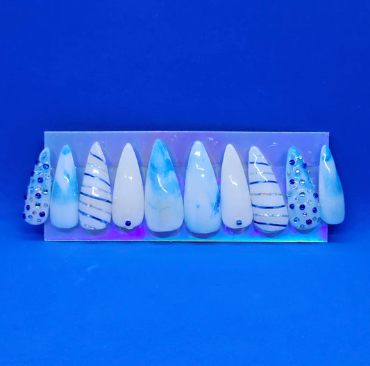 Blue Marble Stiletto Nails
