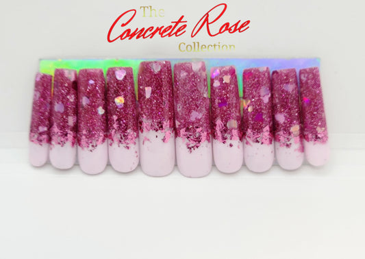 Pink Bursting Hearts Long Press-On Nails