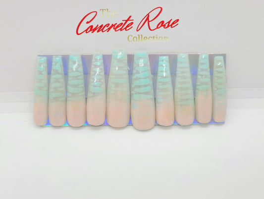 Aqua Reptile Print Long Coffin Press-On Nails